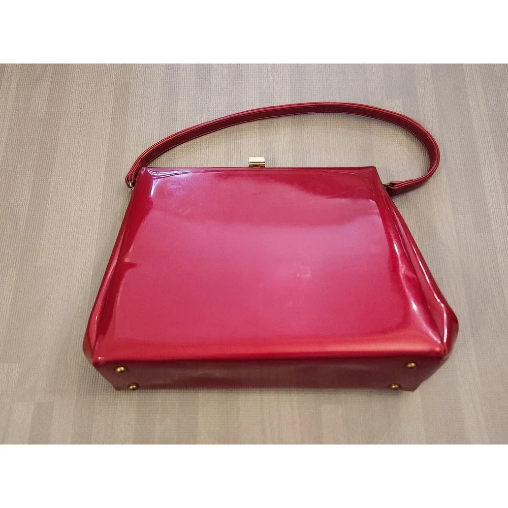 Theodor‎ California Vintage Red Patent Leather Handbag Mid Century Frame Bag
